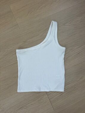 Lucky Brand Asymmetrical One-Shoulder Ribbed Tank Top - White